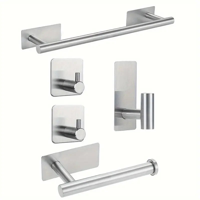 Badrumstillbehör set i rostfritt stål 5-Pack - Handdukskrok och toalettpapperhållare