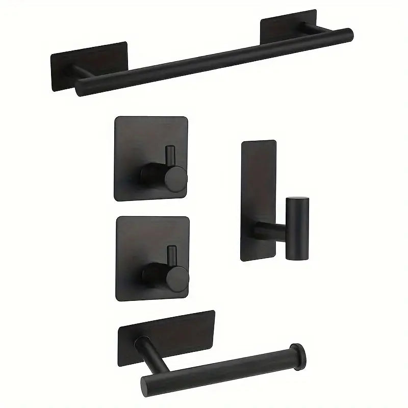 Badrumstillbehör set i rostfritt stål 5-Pack - Handdukskrok och toalettpapperhållare