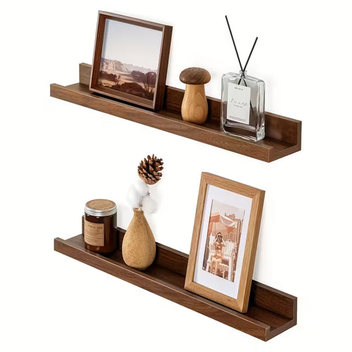 2-Pack Vägghylla i valnötsträ - 30x10 cm
