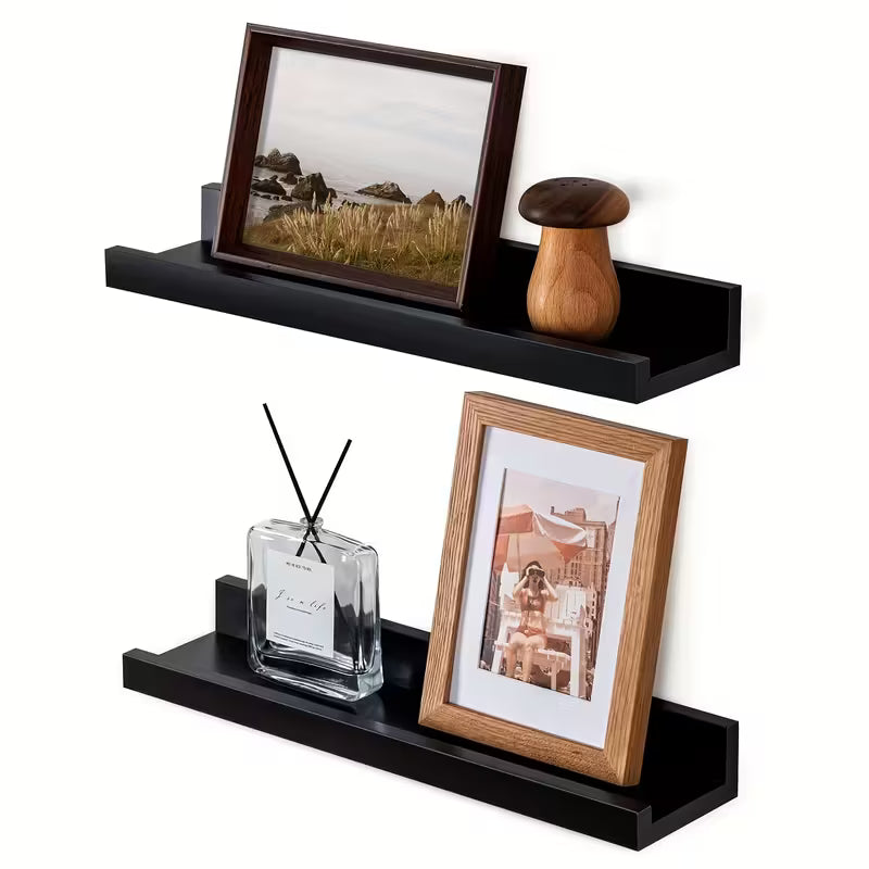 2-Pack Vägghylla i valnötsträ - 30x10 cm