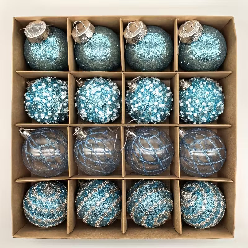 Exklusiva 16-pack julkulor med design och glitter- guld, silver, röd, vit, grön, blå,rosa