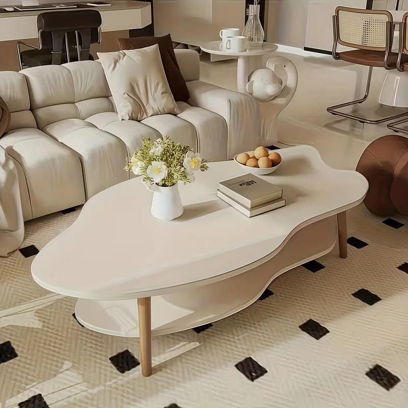 Soffbord två plan 80x40 cm - molnformat träbord två hyllor