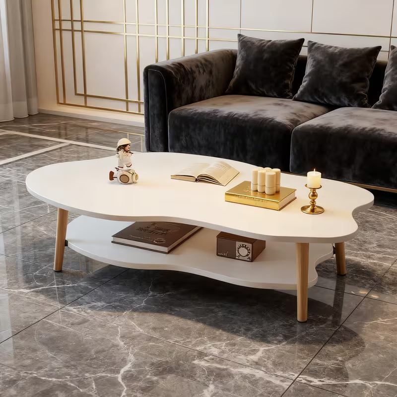 Soffbord två plan 80x40 cm - molnformat träbord två hyllor