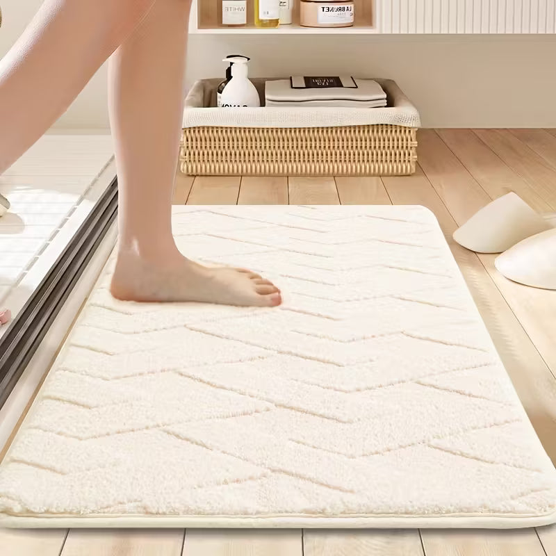 Beige/krämvit mjuk mönstrad badrumsmatta 40x60cm