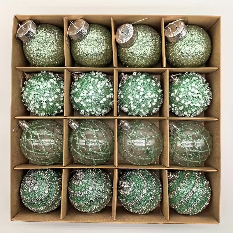 Exklusiva 16-pack julkulor med design och glitter- guld, silver, röd, vit, grön, blå,rosa