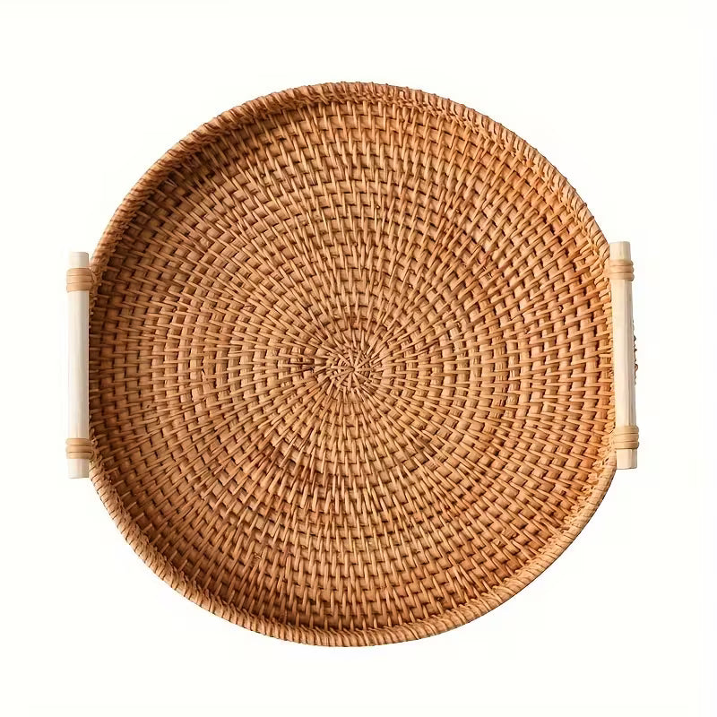 Flätad serveringsbricka - handvävd serveringskorg 22cm diameter