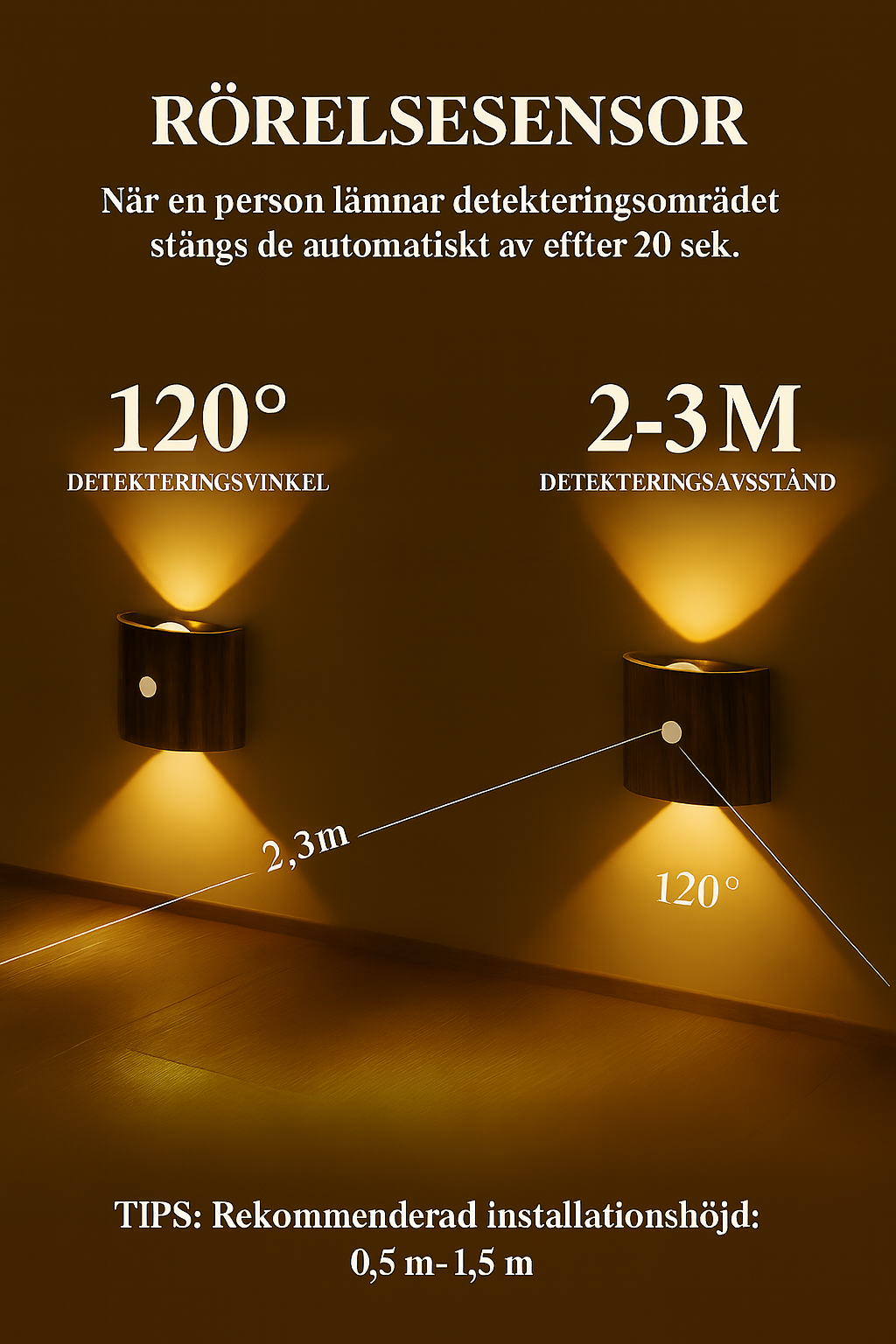 Trådlös självhäftande dimbar och uppladdningsbar lampa med rörelsesensor