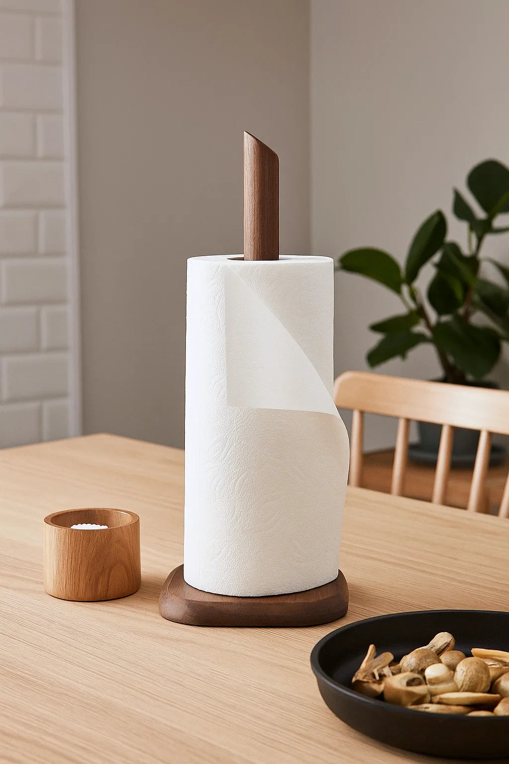 Pappershållare i valnötsfärgat trä 31cm - hushållspappershållare med fyrkantig botten