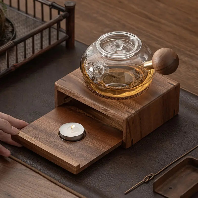 Tekanna värmare & Ljushållare i Valnötsträ