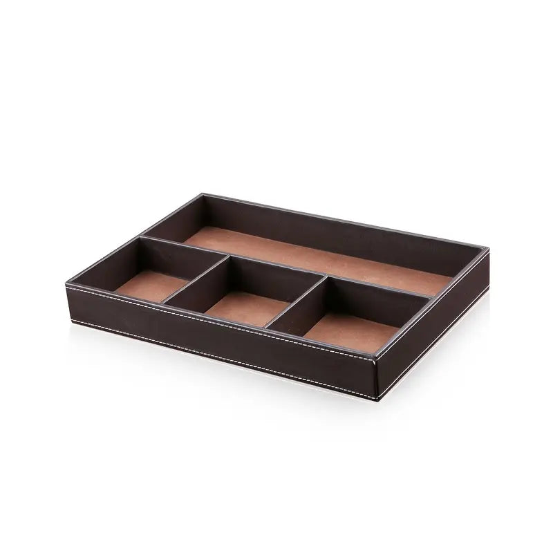 PU-läder bricka – 4 Fack, Stapelbar Förvaring för Accessoarer & Plånbok