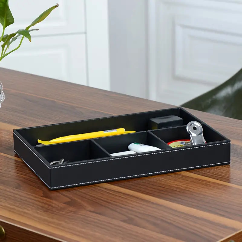 PU-läder bricka – 4 Fack, Stapelbar Förvaring för Accessoarer & Plånbok