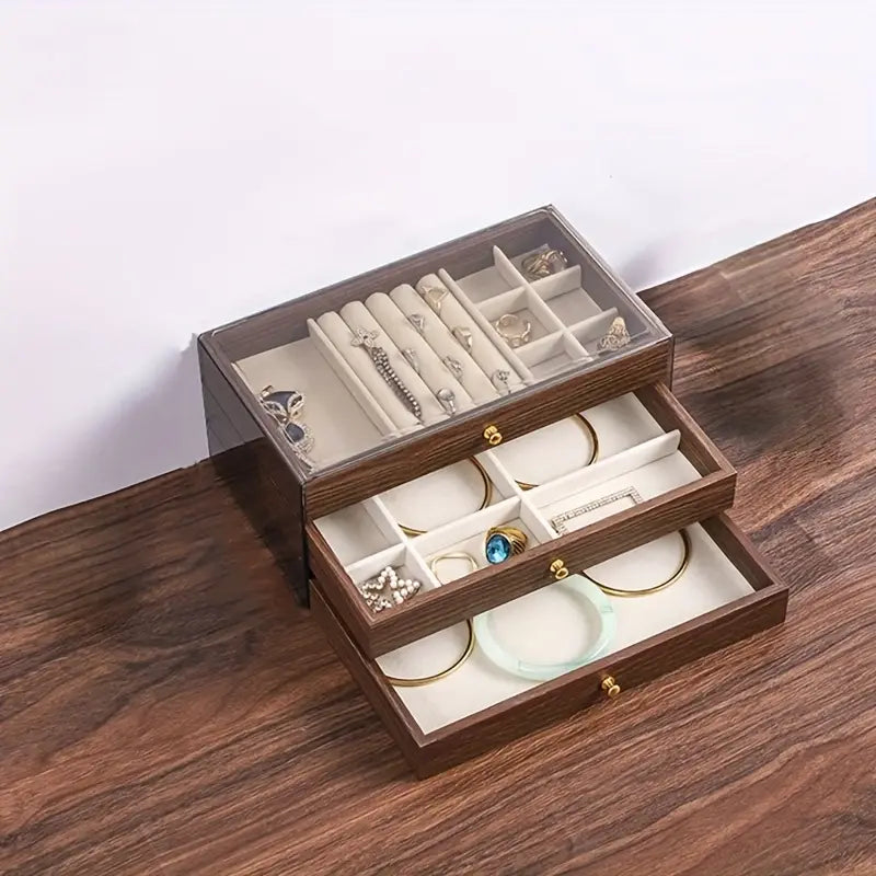 Smyckeskrin 3 våningar - Elegant smyckesförvaring I Trä