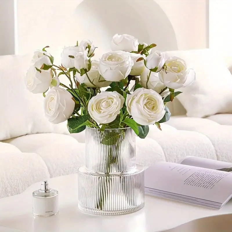 Randig cylinderformad glasvas 19x15cm