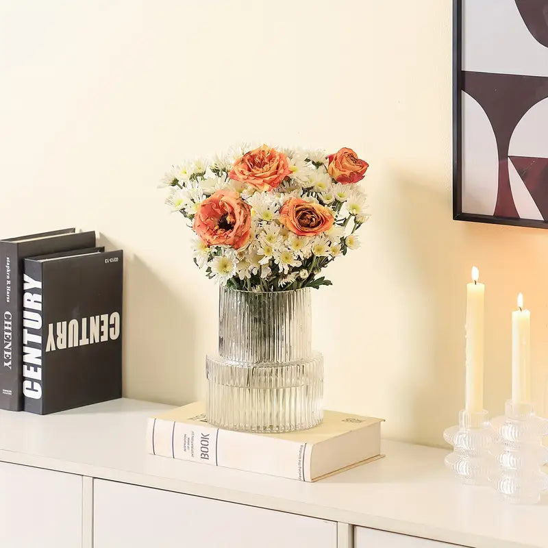 Randig cylinderformad glasvas 19x15cm